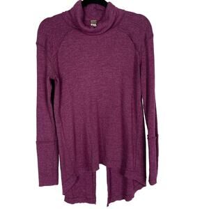 Free People Small S Purple Split Back Cowl Neck Long Sleeve Top Eggplant Cotton